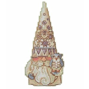 mill hill owl gnome counted cross stitch ornament kit 2023 jim shore woodland gnomes js202313, 2.25 x 5 inches, multi