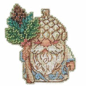 mill hill acorn gnome counted cross stitch ornament kit 2023 jim shore woodland gnomes js202314, 3 x 3.5 inches, multi