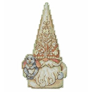 mill hill rabbit gnome counted cross stitch ornament kit 2023 jim shore woodland gnomes js202311, 2.5 x 5 inches, multi
