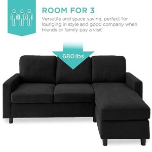 Best Choice Products Upholstered Sectional Sofa for Home, Apartment, Dorm, Bonus Room, Compact Spaces w/Chaise Lounge, 3-Seat, L-Shape Design, Reversible Ottoman Bench, 680lb Capacity - Black