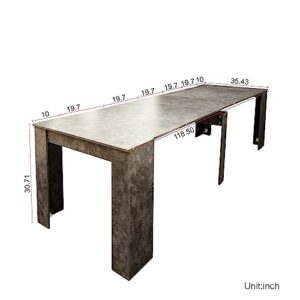 118.5" Extendable Marble Dining Table for 6-12 Pepole, Modern Large Kitchen Dining Room Table with Faux Marble Top & Space Saving Design, Extendable Wood Dining Table for Dining Room Office