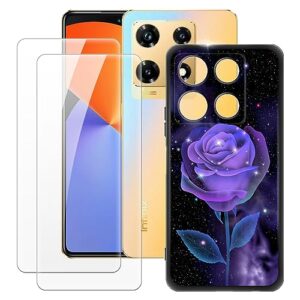 milegao infinix note 30 pro 4g x678b case + 2pcs screen protector tempered glass, ultra thin bumper shockproof soft tpu silicone cover for infinix note 30 pro 4g x678b (6.78”) rose