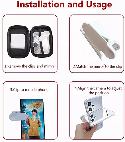 Smartphone Camera Mirror Reflection Clip Kit, Mirror Reflection Mobile Phone Camera, Travel Mobile Phone Reflector Shooting Supplies, 2023 New Adjustable Mobile Phone Camera Reflector Clip Kit (Black)