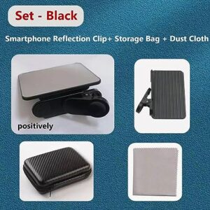 Smartphone Camera Mirror Reflection Clip Kit, Mirror Reflection Mobile Phone Camera, Travel Mobile Phone Reflector Shooting Supplies, 2023 New Adjustable Mobile Phone Camera Reflector Clip Kit (Black)