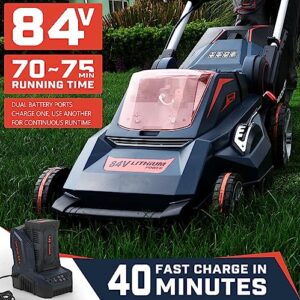 Worth Garden 84V 20" Cordless Battery Brushless Motor Self-propelled Lawn Mower, 19" Hedge Trimmer with 4 x 2.5AH Lithium Batteries & 2 Fast Chargers in 40Mins