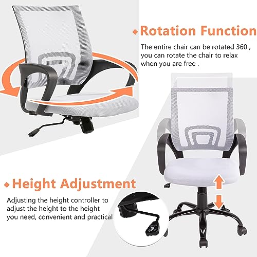 BestOffice Office Chair Ergonomic Desk Chair Mesh Computer Chair Lumbar Support Modern Executive Adjustable Stool Rolling Swivel Chair for Back Pain,White