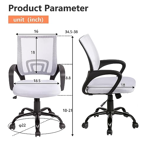 BestOffice Office Chair Ergonomic Desk Chair Mesh Computer Chair Lumbar Support Modern Executive Adjustable Stool Rolling Swivel Chair for Back Pain,White