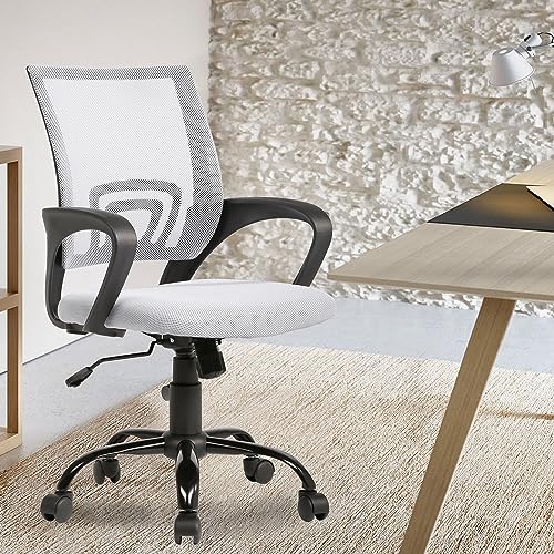 BestOffice Office Chair Ergonomic Desk Chair Mesh Computer Chair Lumbar Support Modern Executive Adjustable Stool Rolling Swivel Chair for Back Pain,White
