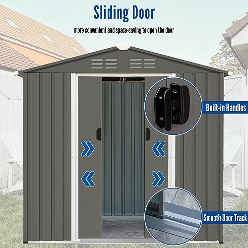 MIRAFIT 6x4 Ft Storage Shed, Galvanized Steel Sheds & Outdoor Storage Cabinet with Sliding Door, Garden Metal Shed for Tool, Bike, Lawn Mower, Backyard, Patio, Olive Gray