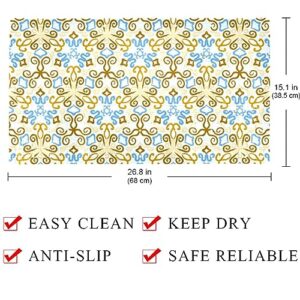 Bath Tub Shower Mat - Anti-Slip PVC Material 15.1x26.8 in, Gentle Cushioning Quick Drying Suction Cups Reliable Solution - Luxury Decoration Illustration - Blue Non-Slip Floor Mat