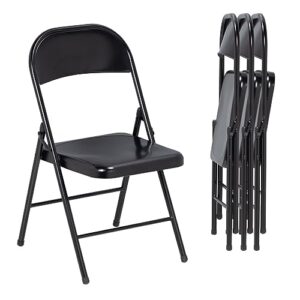 nazhura 4 pack black metal folding chair with steel seat and double braced frame, foldable chairs for parties, meetings and outdoor events, no assembly required (black, 4 pack)
