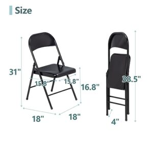 Nazhura 4 Pack Black Metal Folding Chair with Steel Seat and Double Braced Frame, Foldable Chairs for Parties, Meetings and Outdoor Events, No Assembly Required (Black, 4 Pack)