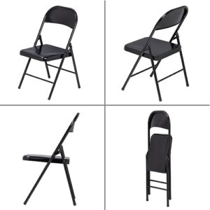 Nazhura 4 Pack Black Metal Folding Chair with Steel Seat and Double Braced Frame, Foldable Chairs for Parties, Meetings and Outdoor Events, No Assembly Required (Black, 4 Pack)