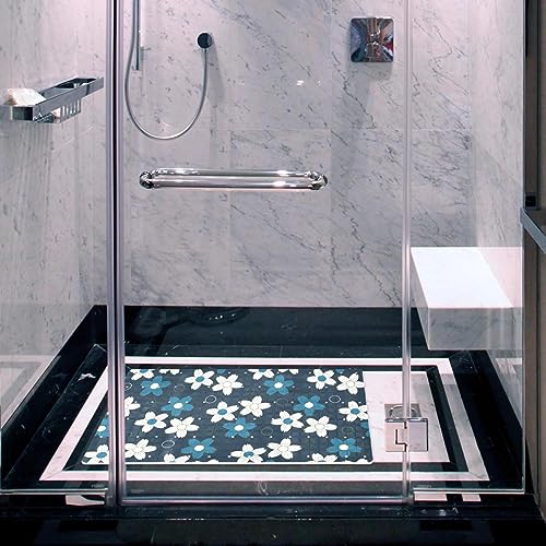 Bath Tub Shower Mat - Anti-Slip PVC Material 15.1x26.8 in, Gentle Cushioning Quick Drying Suction Cups Reliable Solution - Abstract Floral Illustration Non-Slip Floor Mat