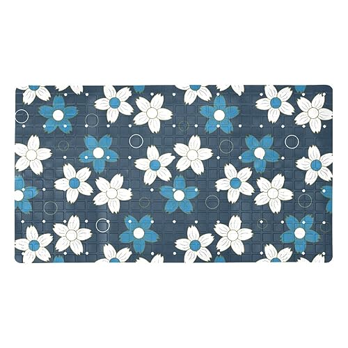 Bath Tub Shower Mat - Anti-Slip PVC Material 15.1x26.8 in, Gentle Cushioning Quick Drying Suction Cups Reliable Solution - Abstract Floral Illustration Non-Slip Floor Mat