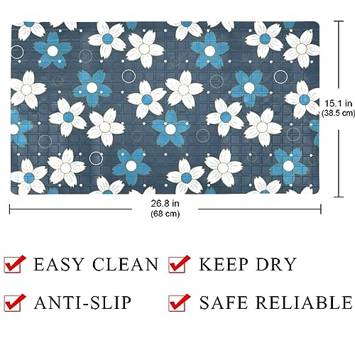 Bath Tub Shower Mat - Anti-Slip PVC Material 15.1x26.8 in, Gentle Cushioning Quick Drying Suction Cups Reliable Solution - Abstract Floral Illustration Non-Slip Floor Mat