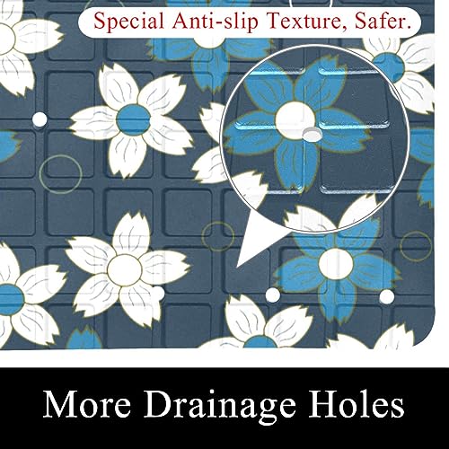 Bath Tub Shower Mat - Anti-Slip PVC Material 15.1x26.8 in, Gentle Cushioning Quick Drying Suction Cups Reliable Solution - Abstract Floral Illustration Non-Slip Floor Mat