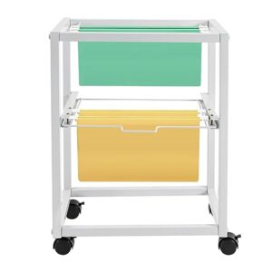 cncest 2 tiers metal rolling file carts, hanging files movable pull-out file cart, with wheels metal carts, for home office-white