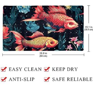 Bath Tub Shower Mat - Anti-Slip PVC Material 15.1x26.8 in, Gentle Cushioning Quick Drying Suction Cups Reliable Solution - Cute Fish Pattern Non-Slip Floor Mat