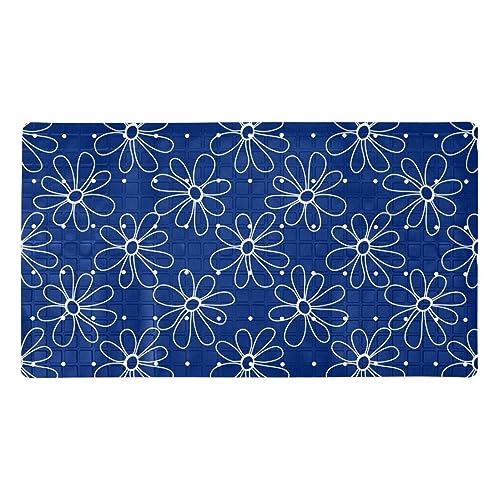 Bath Tub Shower Mat - Anti-Slip PVC Material 15.1x26.8 in, Gentle Cushioning Quick Drying Suction Cups Reliable Solution - Lovely Daisies on a Blue Background Non-Slip Floor Mat