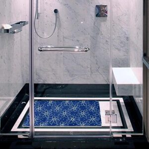 Bath Tub Shower Mat - Anti-Slip PVC Material 15.1x26.8 in, Gentle Cushioning Quick Drying Suction Cups Reliable Solution - Lovely Daisies on a Blue Background Non-Slip Floor Mat