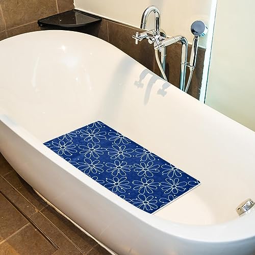 Bath Tub Shower Mat - Anti-Slip PVC Material 15.1x26.8 in, Gentle Cushioning Quick Drying Suction Cups Reliable Solution - Lovely Daisies on a Blue Background Non-Slip Floor Mat