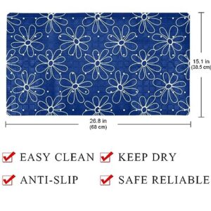 Bath Tub Shower Mat - Anti-Slip PVC Material 15.1x26.8 in, Gentle Cushioning Quick Drying Suction Cups Reliable Solution - Lovely Daisies on a Blue Background Non-Slip Floor Mat