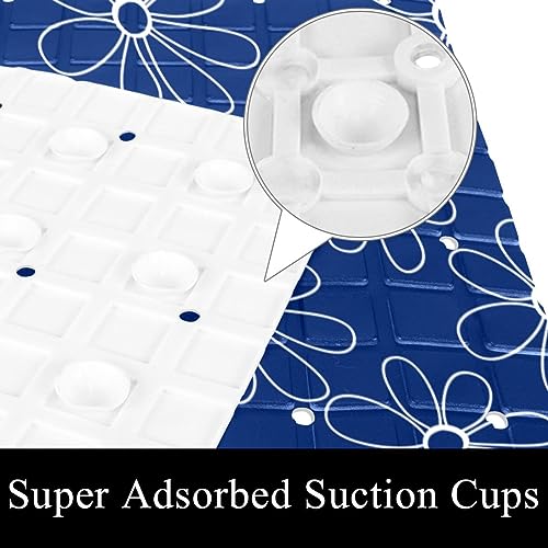 Bath Tub Shower Mat - Anti-Slip PVC Material 15.1x26.8 in, Gentle Cushioning Quick Drying Suction Cups Reliable Solution - Lovely Daisies on a Blue Background Non-Slip Floor Mat