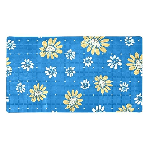 Bath Tub Shower Mat - Anti-Slip PVC Material 15.1x26.8 in, Gentle Cushioning Quick Drying Suction Cups Reliable Solution - Stylish Print Pattern - Blue Non-Slip Floor Mat