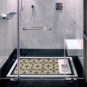 Bath Tub Shower Mat - Anti-Slip PVC Material 15.1x26.8 in, Gentle Cushioning Quick Drying Suction Cups Reliable Solution - Retro Geometric Background Non-Slip Floor Mat