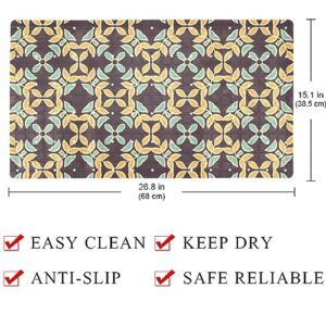 Bath Tub Shower Mat - Anti-Slip PVC Material 15.1x26.8 in, Gentle Cushioning Quick Drying Suction Cups Reliable Solution - Retro Geometric Background Non-Slip Floor Mat