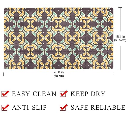 Bath Tub Shower Mat - Anti-Slip PVC Material 15.1x26.8 in, Gentle Cushioning Quick Drying Suction Cups Reliable Solution - Retro Geometric Background Non-Slip Floor Mat