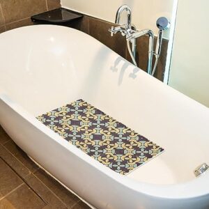 Bath Tub Shower Mat - Anti-Slip PVC Material 15.1x26.8 in, Gentle Cushioning Quick Drying Suction Cups Reliable Solution - Retro Geometric Background Non-Slip Floor Mat