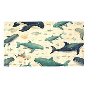 bath tub shower mat - anti-slip pvc material 15.1x26.8 in, gentle cushioning quick drying suction cups reliable solution - whales playing in the ocean pattern non-slip floor mat