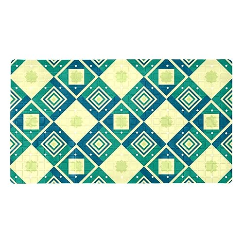 Bath Tub Shower Mat - Anti-Slip PVC Material 15.1x26.8 in, Gentle Cushioning Quick Drying Suction Cups Reliable Solution - Geometric Plaid Pattern Non-Slip Floor Mat