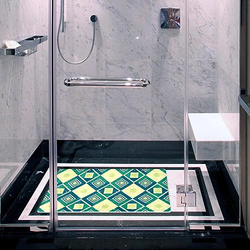 Bath Tub Shower Mat - Anti-Slip PVC Material 15.1x26.8 in, Gentle Cushioning Quick Drying Suction Cups Reliable Solution - Geometric Plaid Pattern Non-Slip Floor Mat