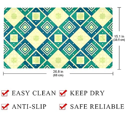 Bath Tub Shower Mat - Anti-Slip PVC Material 15.1x26.8 in, Gentle Cushioning Quick Drying Suction Cups Reliable Solution - Geometric Plaid Pattern Non-Slip Floor Mat