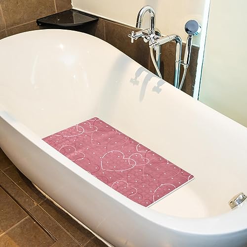 Bath Tub Shower Mat - Anti-Slip PVC Material 15.1x26.8 in, Gentle Cushioning Quick Drying Suction Cups Reliable Solution - Heart Pattern - Red Non-Slip Floor Mat