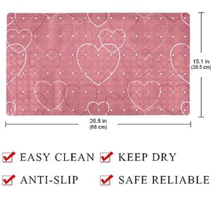 Bath Tub Shower Mat - Anti-Slip PVC Material 15.1x26.8 in, Gentle Cushioning Quick Drying Suction Cups Reliable Solution - Heart Pattern - Red Non-Slip Floor Mat