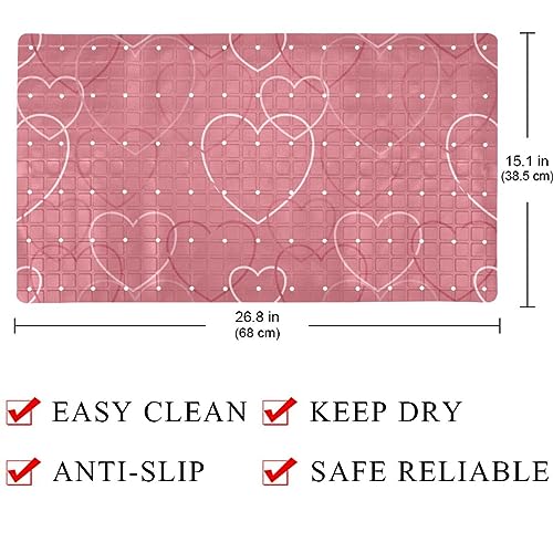 Bath Tub Shower Mat - Anti-Slip PVC Material 15.1x26.8 in, Gentle Cushioning Quick Drying Suction Cups Reliable Solution - Heart Pattern - Red Non-Slip Floor Mat