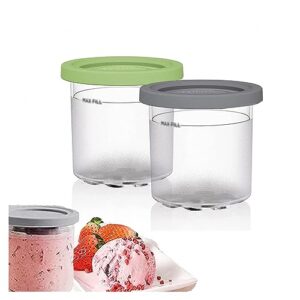 undr 2/4/6pcs creami pint containers, for ninja creami pints and lids,16 oz creami pints bpa-free,dishwasher safe compatible with nc299amz,nc300s series ice cream makers,gray+green-2pcs