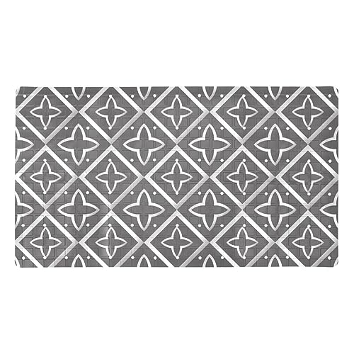 Bath Tub Shower Mat - Anti-Slip PVC Material 15.1x26.8 in, Gentle Cushioning Quick Drying Suction Cups Reliable Solution - Geometric Flowers Pattern - Gray Non-Slip Floor Mat