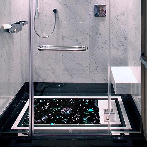 Bath Tub Shower Mat - Anti-Slip PVC Material 15.1x26.8 in, Gentle Cushioning Quick Drying Suction Cups Reliable Solution - Pattern with Moon and Stars Non-Slip Floor Mat