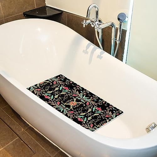 Bath Tub Shower Mat - Anti-Slip PVC Material 15.1x26.8 in, Gentle Cushioning Quick Drying Suction Cups Reliable Solution - Woven Floral Pattern Non-Slip Floor Mat