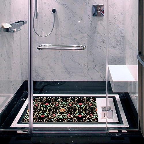 Bath Tub Shower Mat - Anti-Slip PVC Material 15.1x26.8 in, Gentle Cushioning Quick Drying Suction Cups Reliable Solution - Woven Floral Pattern Non-Slip Floor Mat