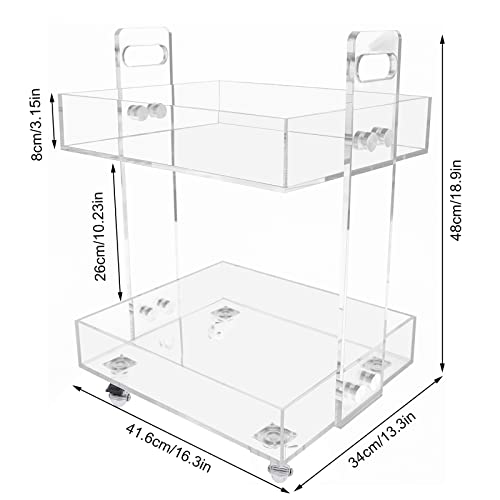 LOHISHILO 2-Tier Heavy Duty Acrylic Rolling Cart Multifunctional Storage End Table with 4 Wheels for Living Room Kitchen, Home, Bar, Party Mobile Cart