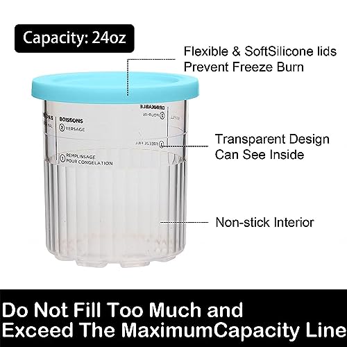 RAYPUR Creami Pints and Lids - 4 Pack, for Ninja Creami,24 OZ Pint Containers with Lids Airtight and Leaf-Proof Compatible with NC500,NC501 Series Ice Cream Makers