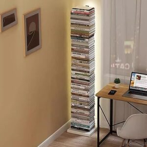 zktoermn Metal Spine Book Tower, 6/8-Tier Bookshelf Lighted and Invisible Corner Bookshelf Shelf for Books Photos Artwork, Pot Plant, Storage Holder Rack (Color : White, Size : 33.5x33.5x107cm)