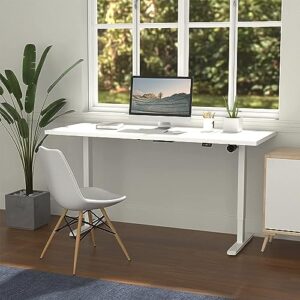 lift it, electric sit stand/height adjustable desk for office or home with effortless touch up/down control, brite white top with white frame