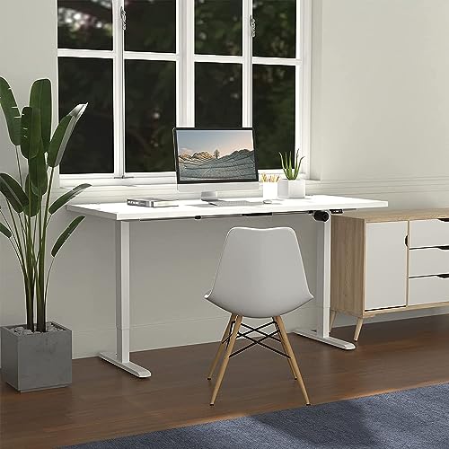 Lift it, Electric Sit Stand/Height Adjustable Desk for Office or Home with Effortless Touch Up/Down Control, Brite White Top with White Frame